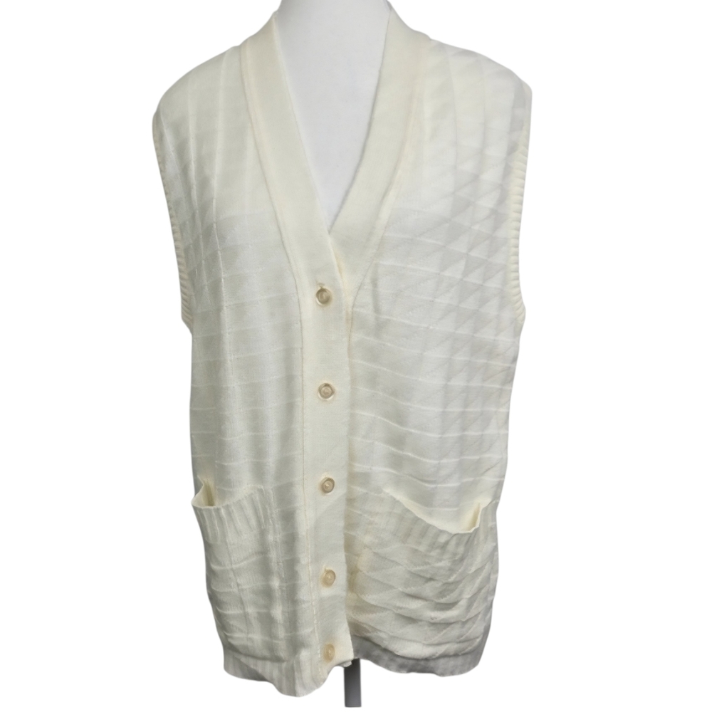 Vintage Suitable Knits Cream Button Down Knit Vest PTP 20” Cottagecore